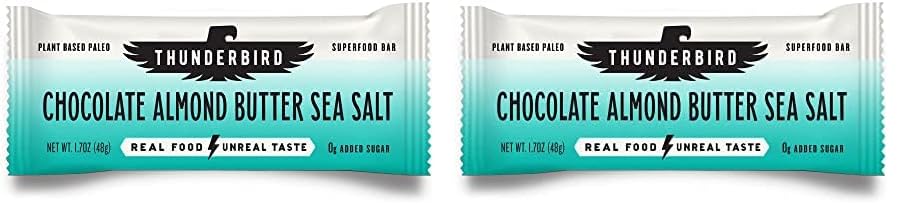 Image of Thunderbird Bars Energy Snack, Gluten-Free with Protein, Healthy Real Food, Vegan Paleo Non-GMO, No Added Sugar, Chocolate Almond Butter Sea Salt Flavor (12 Count, 1.7 oz. Bars) (Pack of 2)