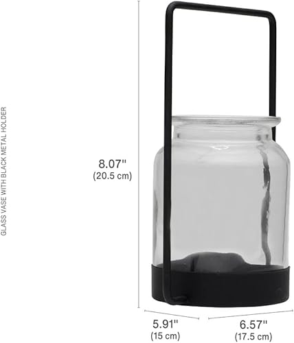 Miniatura 2 de Elements Candelabro de alambre negro de metal y vidrio de 6.57x4.65x9.09 pulgadas, vidrio transparente, moderno, contemporáneo