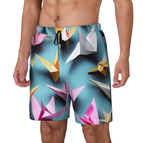 Origami Paper Cranes Print Men Stylish Functionality Swim Trunks Breathable Beach Shorts Surfing Gym Fishing2