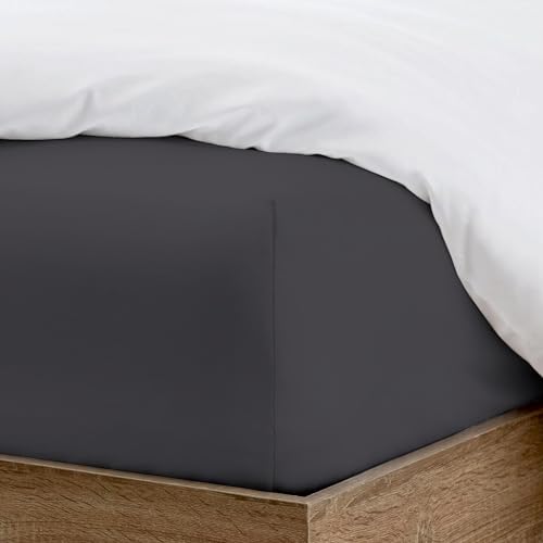 The Cotton Exchange Manchester 100% Cotton Double Fitted Sheet Dark Gray, 300 Thread Count Sateen Weave Fitted Double Bed Sheets, Wrinkle-Resistant, 40cm Deep Pocket Fitted Sheet Double 135 x 190 cm