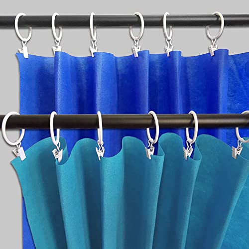 Llpjs 40 Pack Metal Curtain Rings With Clips, Curtain Clip Rings Hooks For Hanging Drapery Drapes Bows, Curtain Rod Rings 1.5 Inch Interior Diameter, White #TOP5