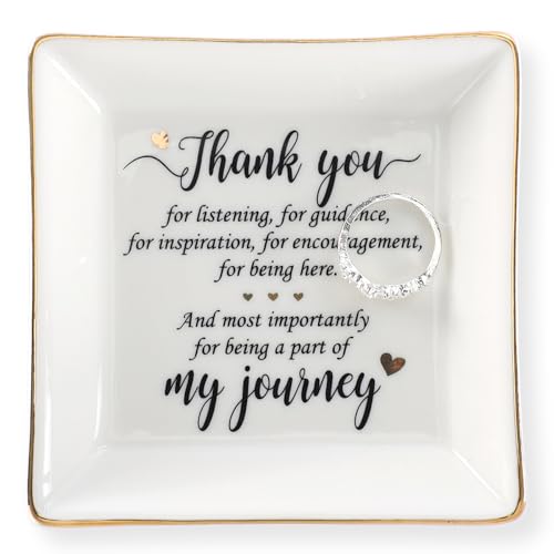 HOME SMILE Mother's Day Thank You Gifts for Women Friends Teacher Coworkers,Friends Ceramic Ring Jewelry Dish Tray Plate for Birthday Graduation Farewell -Thank You Being A Part of My Journey