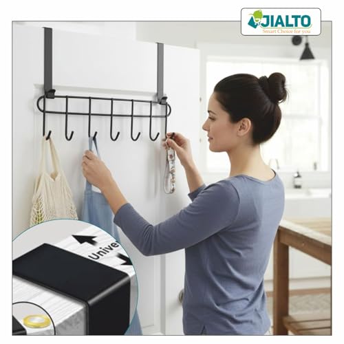 Image of JIALTO Bathroom Hanger Without Drilling Over Door Hangers For Clothes | Cloth Hook /Door Hooks | Hanger For Door | Wall Hanger For Clothes Hanging | Durable And Versatile Door Hanging Accessory (Black)
