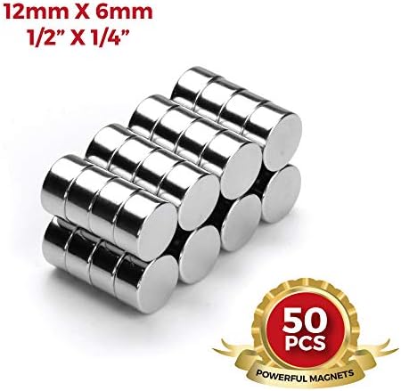 12mm x 6mm 1/2" x 1/4" Round Disc Magnets 12x6mm for Refrigerator, Science, Crafts, Arts, Whiteboard, DIY, by NEOGAUSS N52 (50)