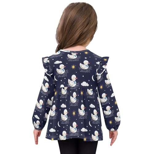 Cute Duck Cloud W Girls Shirts Cotton Long Sleeve Ruffle Toddler Tee Tops4