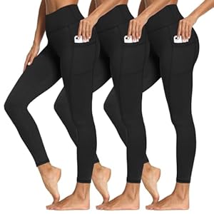 Paquete de 3 leggings con bolsillos para mujer, pantalones de yoga suaves de cintura alta con control de abdomen