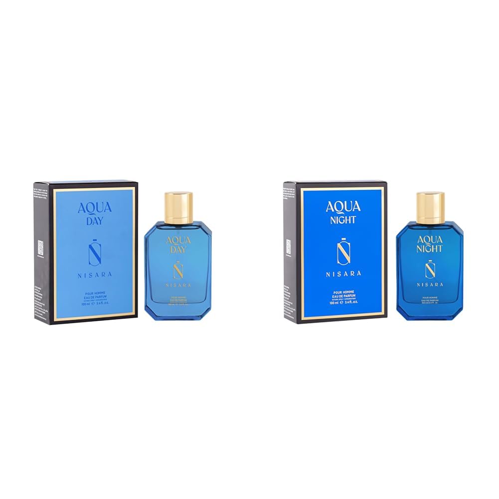 Nisara Aqua Day & Aqua Night Perfume Combo for Men 100ml Each| Long Lasting Eau De Parfum Set | Fresh Aquatic & Marine Woody Fragrance | Premium EDP Perfume for Men