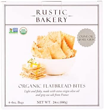 Rustic Bakery Handmade Sourdough Flatbread Cracker Bites - Olive Oil & Sel Gris - Sea Salt Charcuterie Crackers - Artisan Crackers for Cheese Platter or Snacking - Made in California - Pack of 4 - 6 Oz Bags