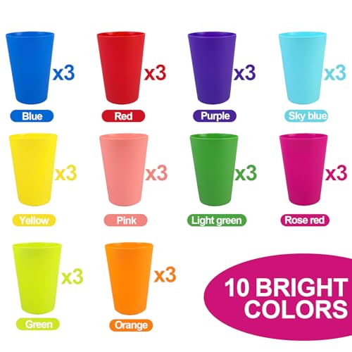 TEYIAN 30 Pack Plastic Cups 260ml Reusable Drinking Cups Durable Plastic Tumblers Set for Kitchen Outdoor Parties Picnics, Camping, BBQ -10 Colour - Image 2