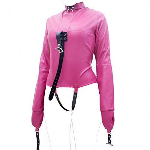 YC Women PU Faux Leather Body Restraint Harness Cupless Straight Jacket,Soft Hand Cross Arm Guard Sleeve Straight Jacket Fancy Costume,B
