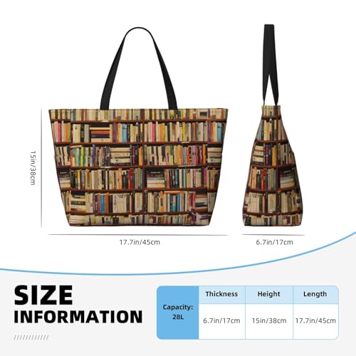 Neat Bookshelf Print Large Capacity Beach Travel Bag For Family, Beach Tote Bag For Women With Zipper Pockets4