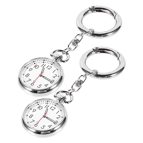 Healvian 2ピーシー吊り下げ式 懐中時計 キーホルダー型 ポケットウォッチ 胸元装着可能 時計 メタルチェーン付き 銀色