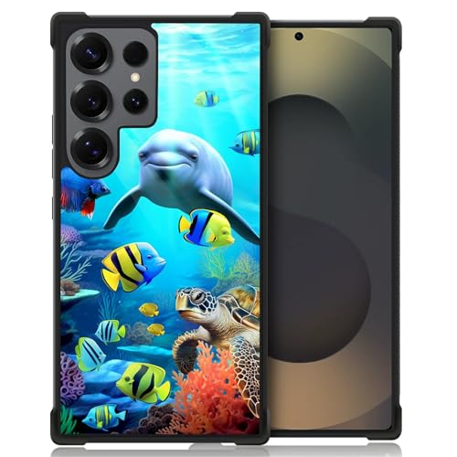 Goodsprout Compatible with Samsung Galaxy S25 Ultra Case,Amazing Pattern Design Shockproof Anti-Scratch Hard PC Back Case for Samsung Galaxy S25 Ultra Ocean Dolphin Sea Fish Coral