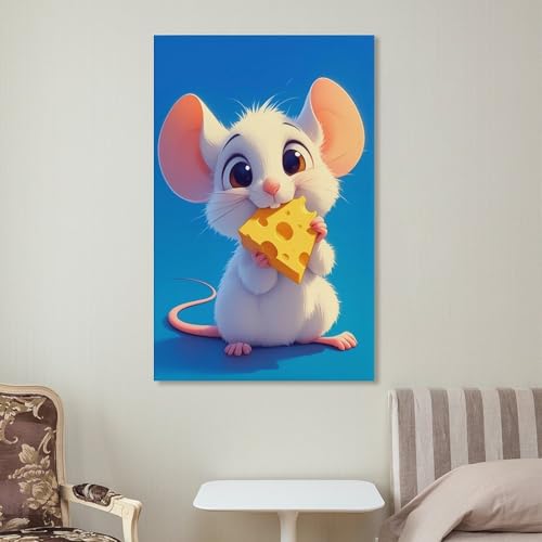 Dibujo de queso moderno en lienzo de ratón de acuarela para colgar en habitaciones infantiles 7