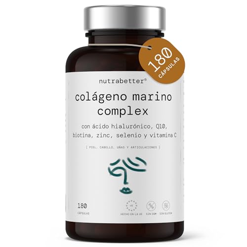 Colágeno Marino Hidrolizado AQUACOL® 1000 mg +Ácido Hialurónico 100 mg +Q10 | 180 cápsulas | +Vitamina C, Biotina, Zinc y Selenio | Articulaciones,Piel,Cabello y Uñas | nutrabetter®