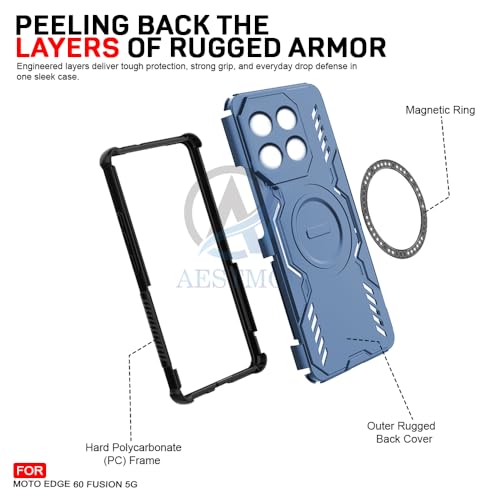 Image of AESTMO Back Case Cover for Motorola Moto Edge 60 Fusion 5G | Magnetic Case with Built-in Metal Ring | Compatible with MagSafe Accessories | Shockproof Hybrid (PC + TPU) (Blue)