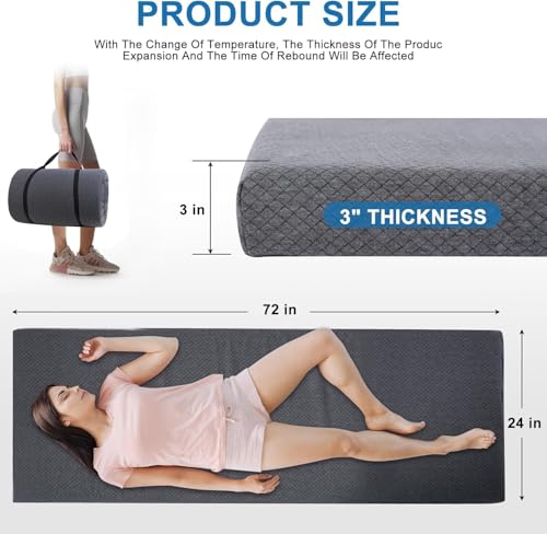 3-Inch Thick Memory Foam Camping Mattress Pad - Portable & Waterproof Roll-Up Mattress for Travel, Truck Bed, and Tent (72" x 24") - Image 4
