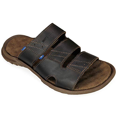 Chinelo Sandália Masculina Em Couro Marrom De Tiras Way Boots