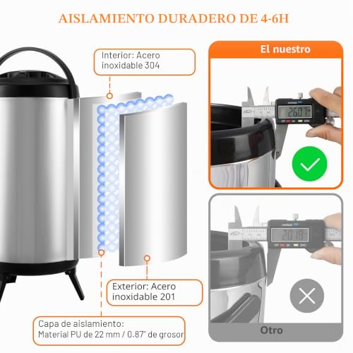 Miniatura 3 de Vevor Dispensador De Bebidas Aislado Dispensador De Agua Fría Y Caliente No Eléctrico 9,2 L Almacenamiento De Alimentos De Acero Inoxidable Contenedor Aislado 4-6 H Con Grifo Portátil Para Camping