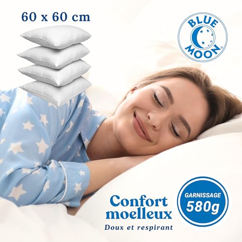 Pack 4 Oreillers 60x60 Confort Blanc - BLUE MOON