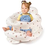Inflatable Baby Seat for Babies 3-36 Months, Sit Up Chair Built in Air Pump Blow Up Infant Back Support Floor Seat for Bebe 3 Months & Up, Large Space Inflatable Baby Chair (Bear-Large)