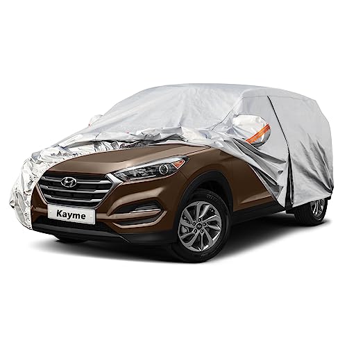 Image of Kayme 6 Layers SUV Car Cover Custom Fit for Hyundai Tucson (2004-2025) Waterproof All Weather for Automobiles, Outdoor Full Cover Rain Sun UV Protection.Silver