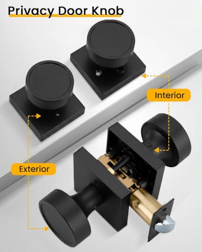 Image of Goldenwarm Black Door Knobs Interior, Privacy Door Knob Zinc Alloy, Matte Black Interior Door Knobs for Bedroom Bathroom, 1 Pack