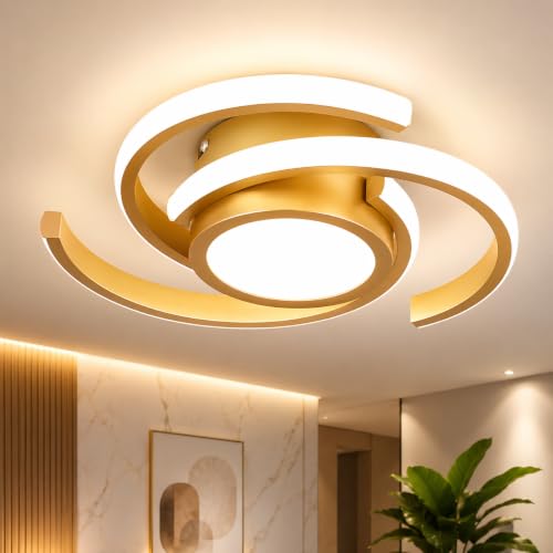 Luminária LED Teto Sobrepor Plafon Espiral Dourada