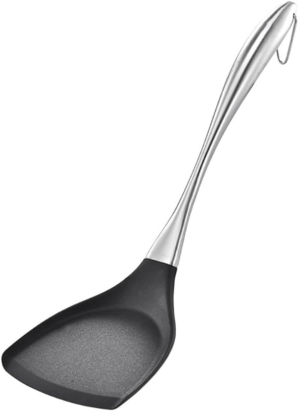 Honglida Premium Silicone Wok Turner BPA Free 600ºF Spatula Stainless Steel Handle 14-1/5 Inch for Non Stick Cookware (Black)