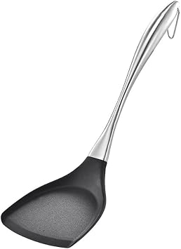 Honglida Premium Silicone Wok Turner BPA Free 600oF Spatula Stainless Steel Handle 14-1/5 Inch for Non Stick Cookware Black