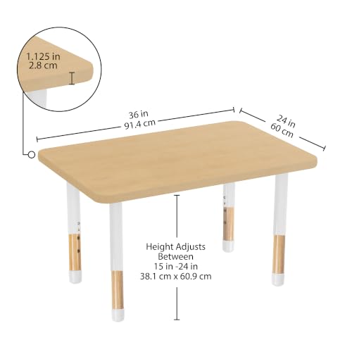 Image of 24 inch x 36 inch Rectangle Kids Classroom Table with Adjustable Chunky Wood Legs
