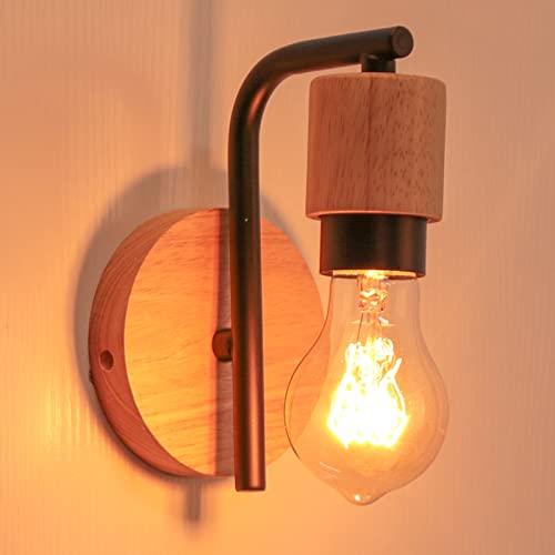 LIGKIN Appliques Murales Industrielle Bois Vintage Lampe E27 Rétro Applique Murale Noir Chambre Luminaire Salon Intérieure pour Chambre à Coucher Escalier Couloir(ampoules non incluses) Cover