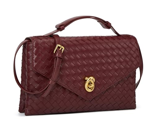 Image of Woven Purses for Women Elegant PU Leather Woven Top-handle Bag Tote Crossbody Shoulder Bag for Work Vacation