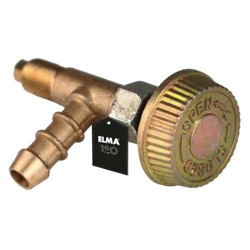 ELMA Butan und Propangas Reglerventil für Gasherd 8 mm | Aus Messing | Gasschlauch-Absperrhahn, Gas-Regulierventil für Butangas und Propan für Gaskocher