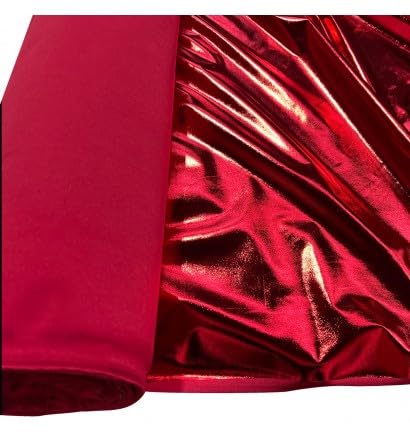 EU Fabrics Metallic Lycra Stretch Fabric | Spandex 4-Way Stretchy Material for Sewing | Ideal for Dancewear and Costume | Elastane Shiny Foil Spandex (Red, 1 Metre x147cm)