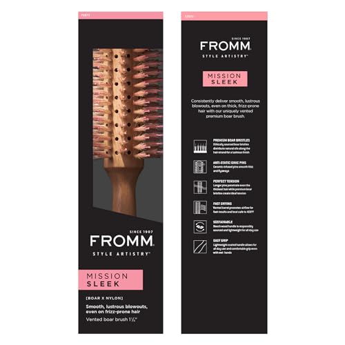 Fromm Mission Sleek 1.25" Vented Round Boar Brush for Smooth, Lustrous Blowouts Even on Frizz-Prone Hair Wooden Hairbrush with Natural Boar for Anti-static Styling, Smoothing, Straightening and Shine by Fromm - Image 7