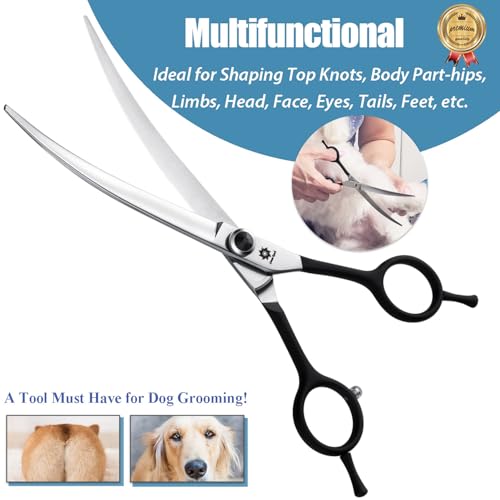 7 Inch Upward Curved Dog Scissors for Grooming Face & Paws - Safety Trimming Scissors for Dog & Cat - Black - Image 3