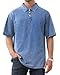 Men's Polo Shirts Short Sleeve Distressed Washed Cotton T-Shirts Button Casual Summer Solid Tee Tops, Blue-XL