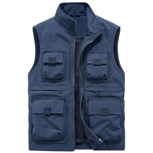 Chaleco holgado para hombre con cuello alto y varios bolsillos en tallas grandes