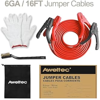 Heavy Duty Jumper Cables,6 Gauge 16 Feet Booster Battery Cable,Automotive Wires with LED Light,Alligator Clips,Carrying Bag,Safety Gloves and Iron Brush for Cars Truck