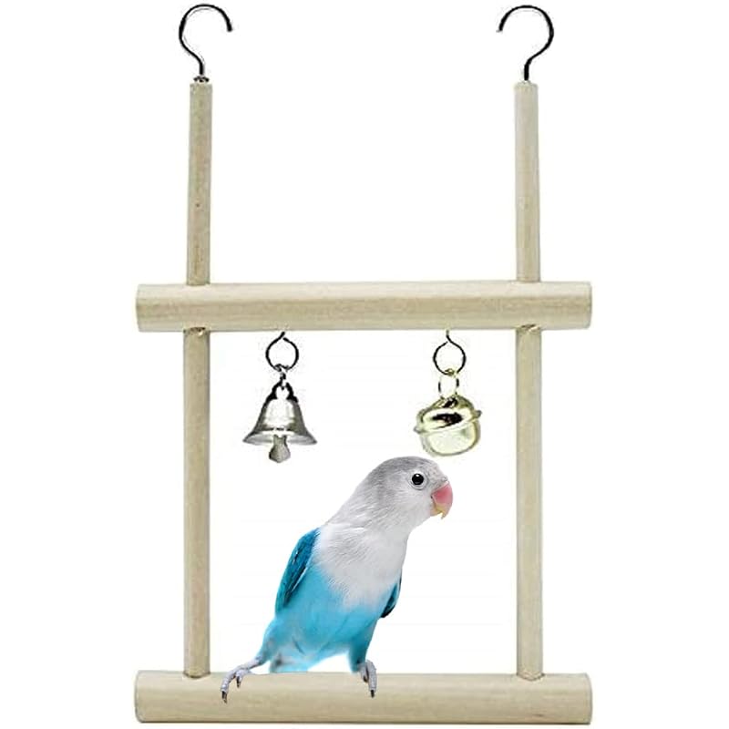 Balanço Suspenso para Aves com Poleiro de Madeira Natural e Sinos Litewoo 20 x 12,5 cm
