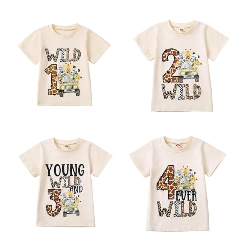 1-4 Year Old Toddler Boy Birthday Shirt Cute Cartoon Animal Print 1st/2nd/3rd/4th Birthday T-Shirt