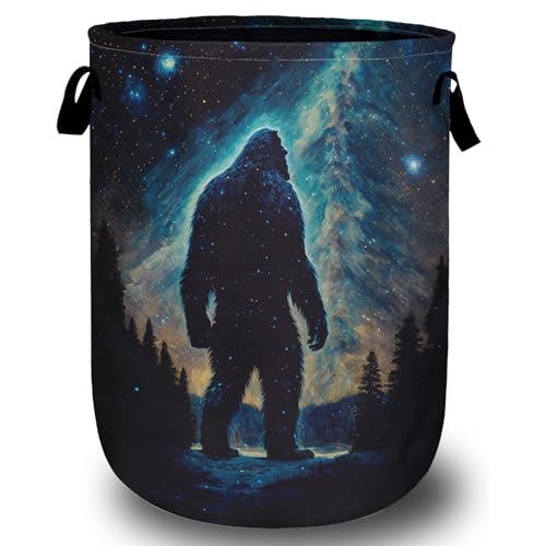 Bigfoot Mountains Laundry Basket, Foldable Waterproof Laundry Hamper Tote Bag Dirty Clothes Storage Bucket Toy Organizer for Bathroom/Laundry/Bedroom 15.7