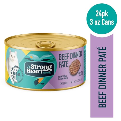 Image of A Strong Heart Canned Wet Cat Food, Beef Dinner Pate - 3 oz Cans (Pack of 24), Made in The USA with Real Beef