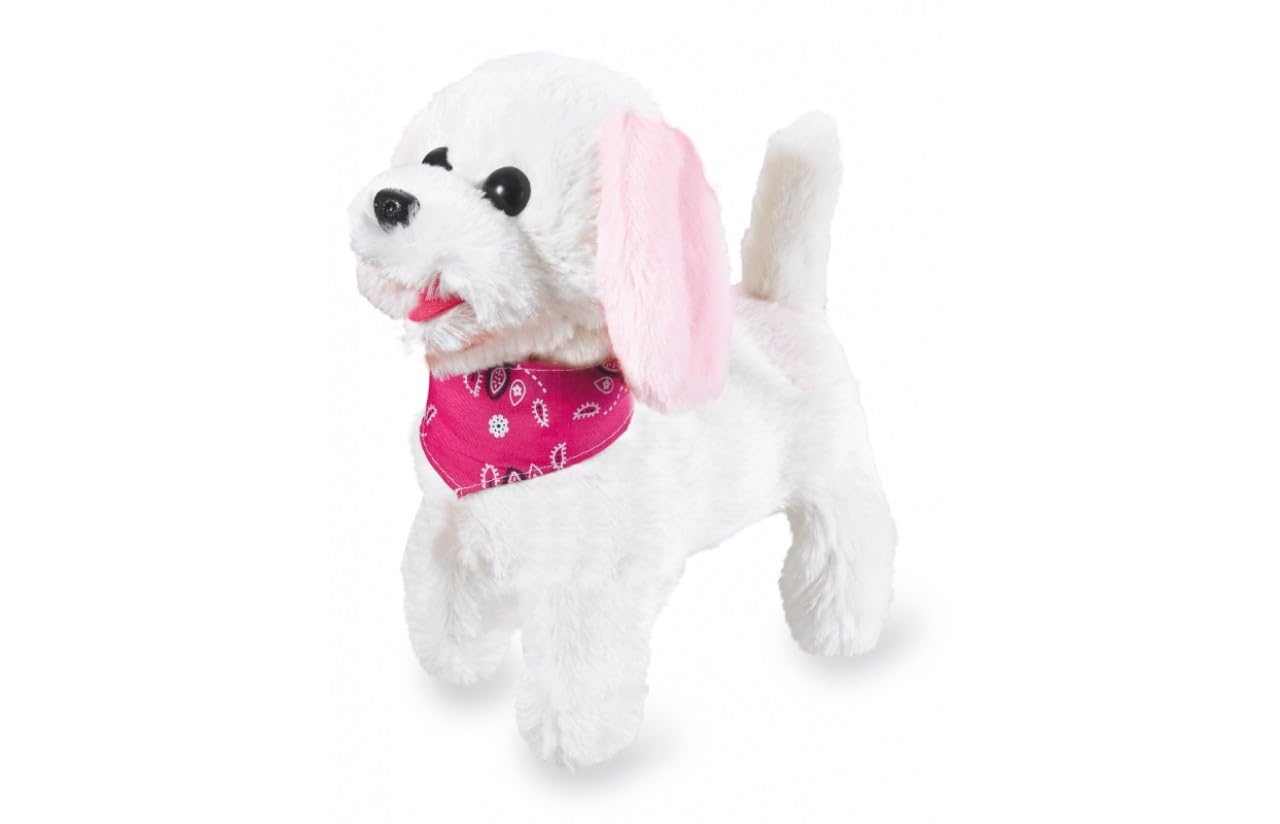 Jamara 460341 - RC Plush Dog white/pink 27MHz - Soft fur, Moves the snout, Moves the head, Wag his tail, White, Pink, 42.52 inches