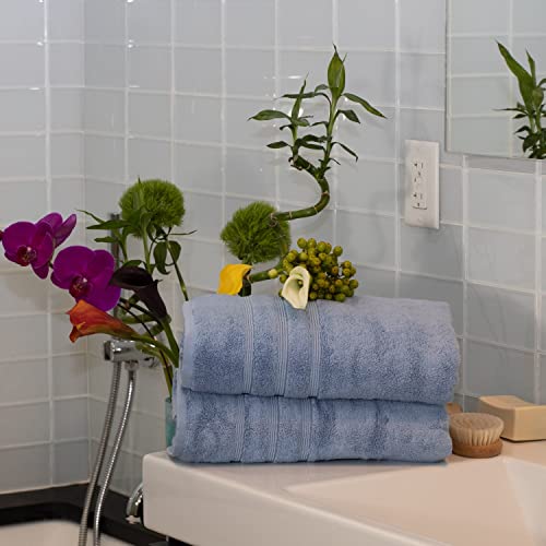 Mosobam 700 Gsm Hotel Luxury Bamboo Viscose-Cotton, Bath Towels 30X58, Allure Blue, Set Of 2, Oversized Turkish Towels #TOP1