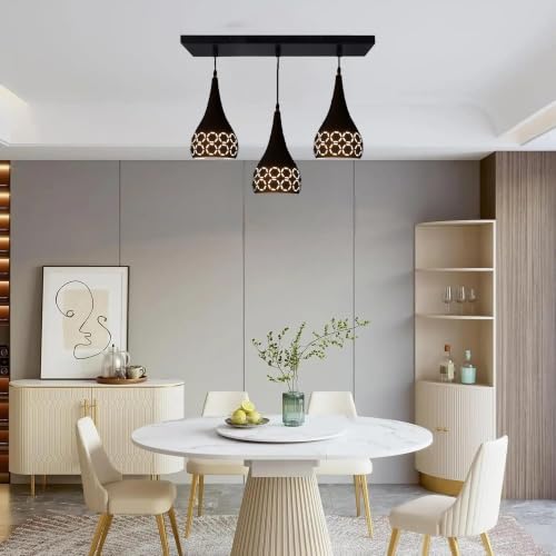 Image of GreyWings 3 Light Hanging Light for Home, Black Aluminium Pendant Light with E27 Holder Designer Ceiling Hanging Lamp for Bulb Not Included, Linear Set