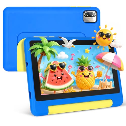 MUISOO 7 Zoll Kinder Tablet mit Hülle Android Tablet für Kinder 8GB+64GB(128GB TF Expand) 1024x600 HD Display WiFi 6 BT5.2 Dual Kamera Android Tablets (Blau)