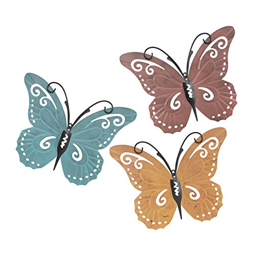 Lavish Home Butterfly Metal Wall Art 3 Piece Set- Hand Painted Decorative 3D Nature Butterflies For Modern Farmhouse Rustic Home Or Office Decor #TOP1