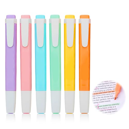Ormromra Pastel Highlighters, Pack of 6 Highlighter Pens with Dual Line Widths, Beveled Tip, Clip Design – Assorted Earthy Tones for Journaling, Study and Office Use